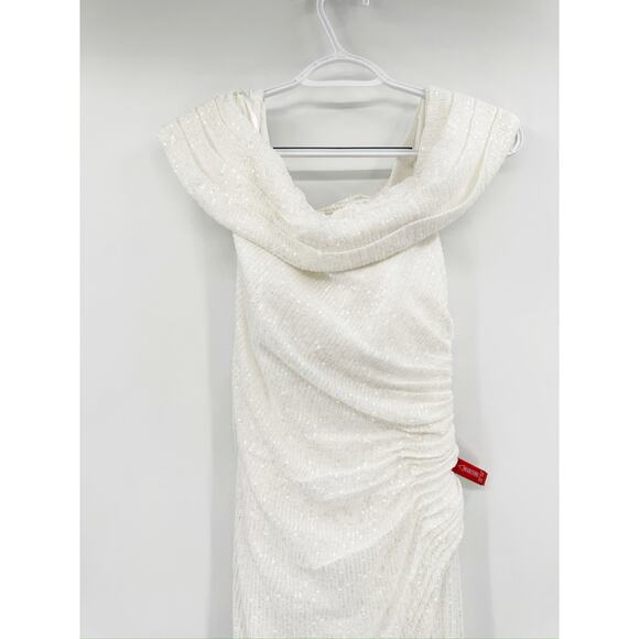 Mac Duggal 26550 White One Shoulder Ruched Sequined Gown 8 NWT - Picture 4 of 7